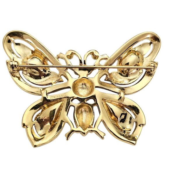 Trifari TM Butterfly Brooch Vintage Clear Crystal Rhinestone Black Enamel Pin - Picture 6 of 9